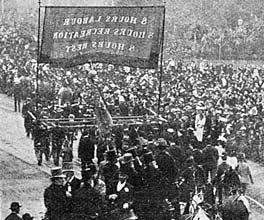 The pioneers of the 8-hour movement marching in the 8 Hours Procession. The pioneers of the 8-hour movement marching in the 8 Hours Procession.
