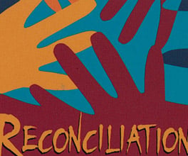 'Reconciliation, it's up to us' badge. 'Reconciliation, it's up to us' badge.