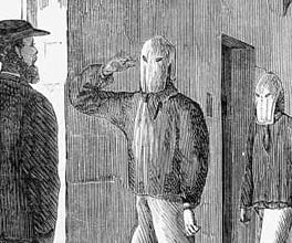 Engraving of prisoners in Pentridge Prison wearing hoods as punishment. Engraving of prisoners in Pentridge Prison wearing hoods as punishment.