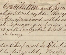 The first page of Fawkner's ideal constitution for a new colony.