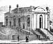 Engraving of St. Patrick's Hall, the first legislative house in Victoria.