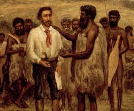 A depiction of Batman's meeting with the Wurundjeri Aborigines at Merri Creek. A depiction of Batman's meeting with the Wurundjeri Aborigines at Merri Creek.