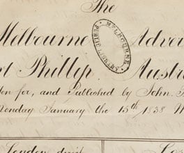 Handwritten front cover of the Melbourne Advertiser newspaper.