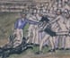 Watercolour of a land sale in progress at the Melbourne Auction Company's chambers.