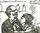 Engraving of a young squatter wooing a St. Kilda woman in a bar.