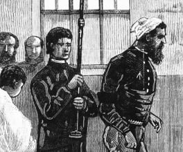 Engraving of Ned approaching the gallows.
