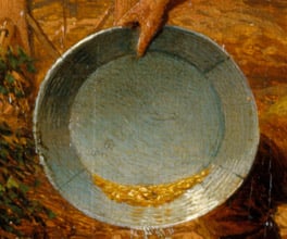 Painting of a digger showing off his finds.