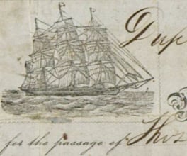 Original boarding pass for an 1852 trip from New York to Melbourne. Original boarding pass for an 1852 trip from New York to Melbourne.