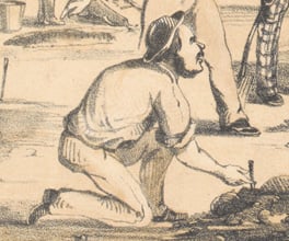Lithograph of a dispute between diggers over a land claim. Lithograph of a dispute between diggers over a land claim.