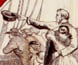 Detail from a printed kerchief showing emigrants leaving for Australia.