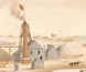 Watercolour of  a large mining operation.